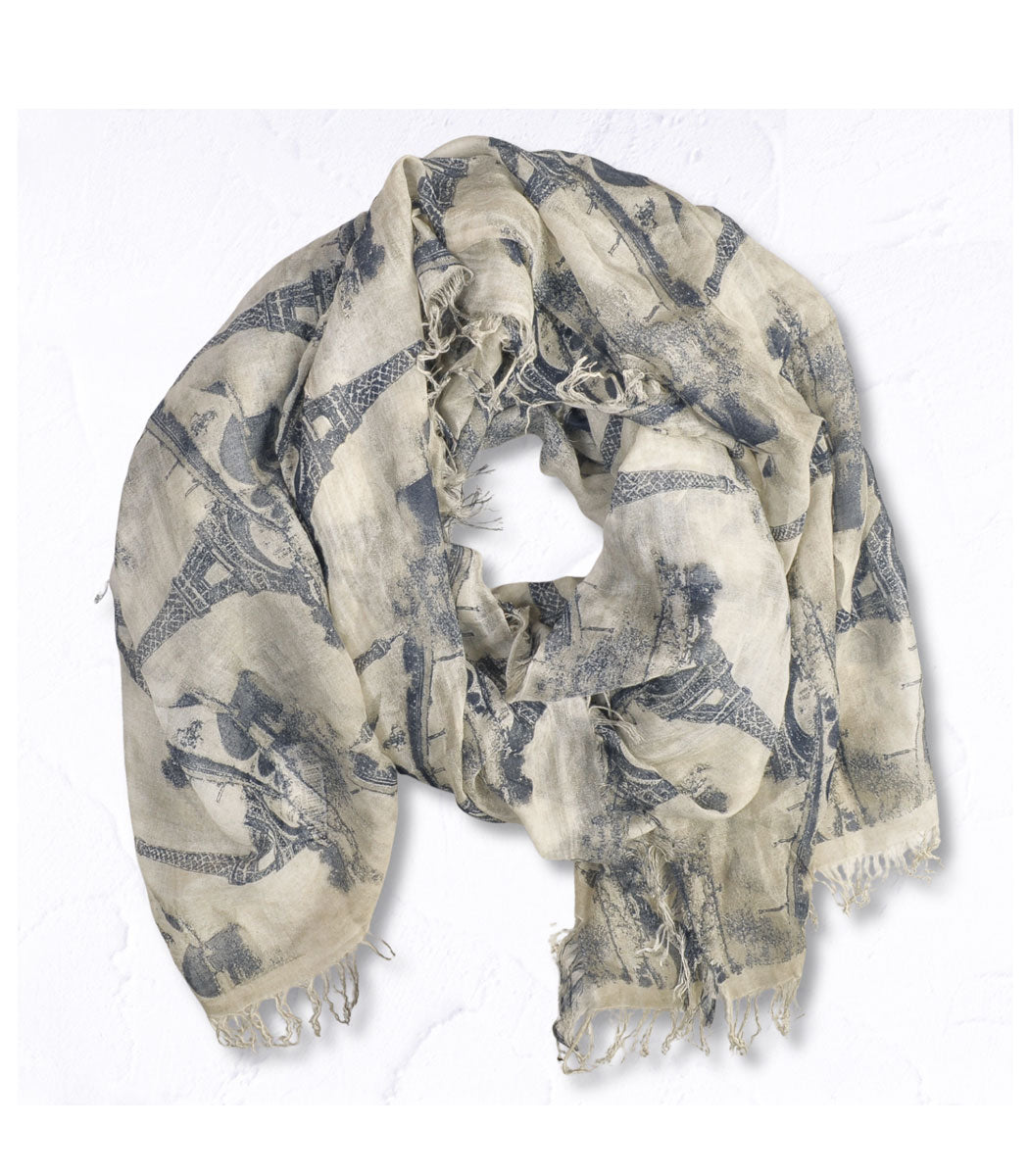 Eiffel Tower print raw-edge scarf