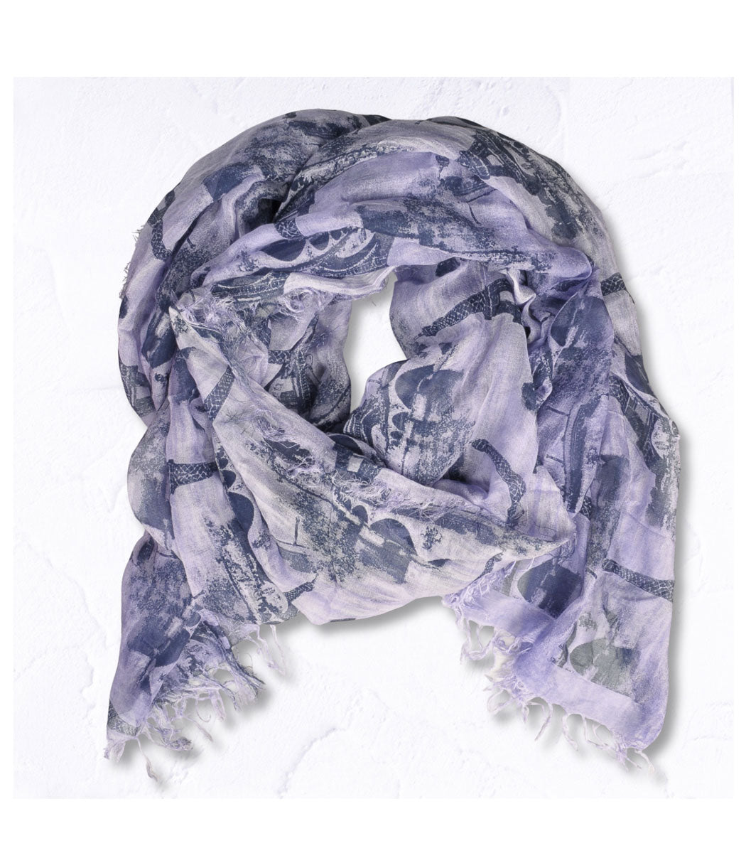 Eiffel Tower print raw-edge scarf