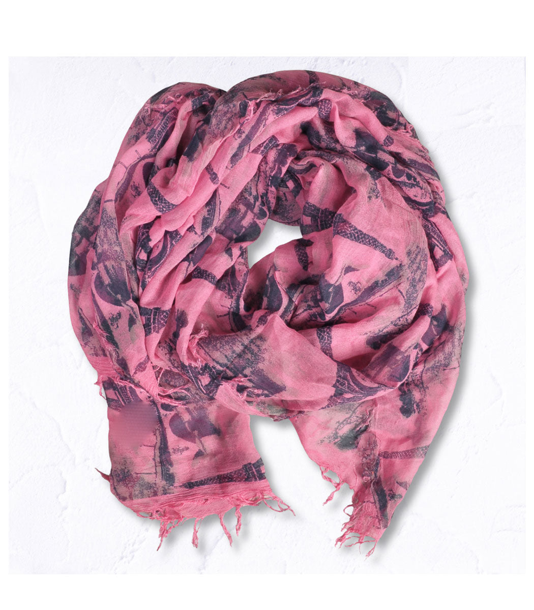 Eiffel Tower print raw-edge scarf