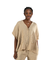 1 Button raw-edge striped top