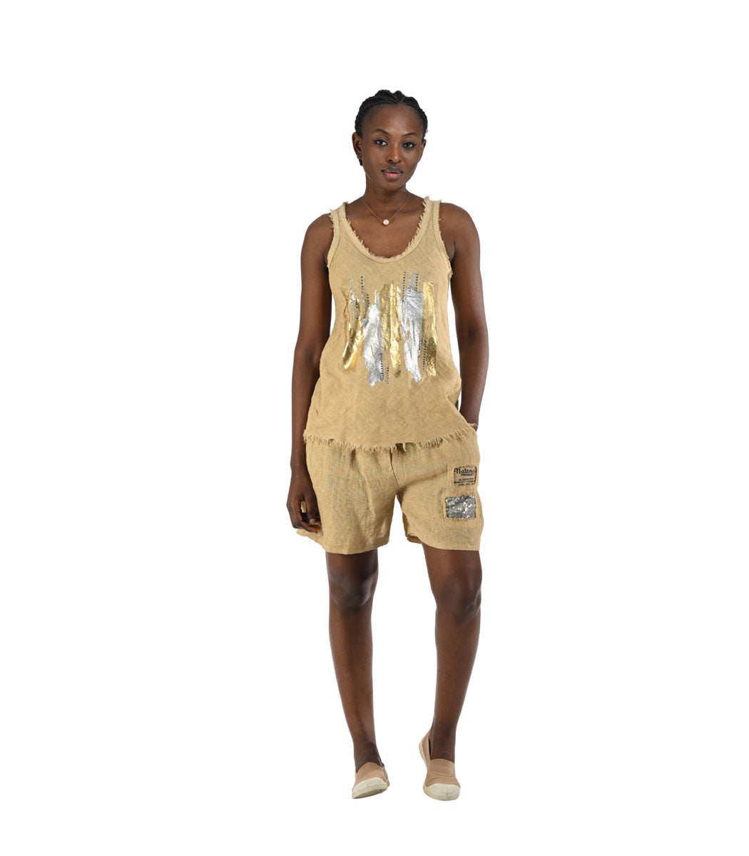 Diamante foil print raw-edge tank top