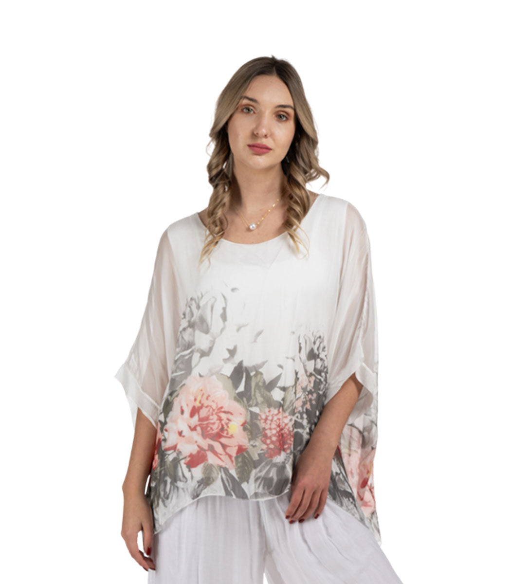 Floral border double layer silky top