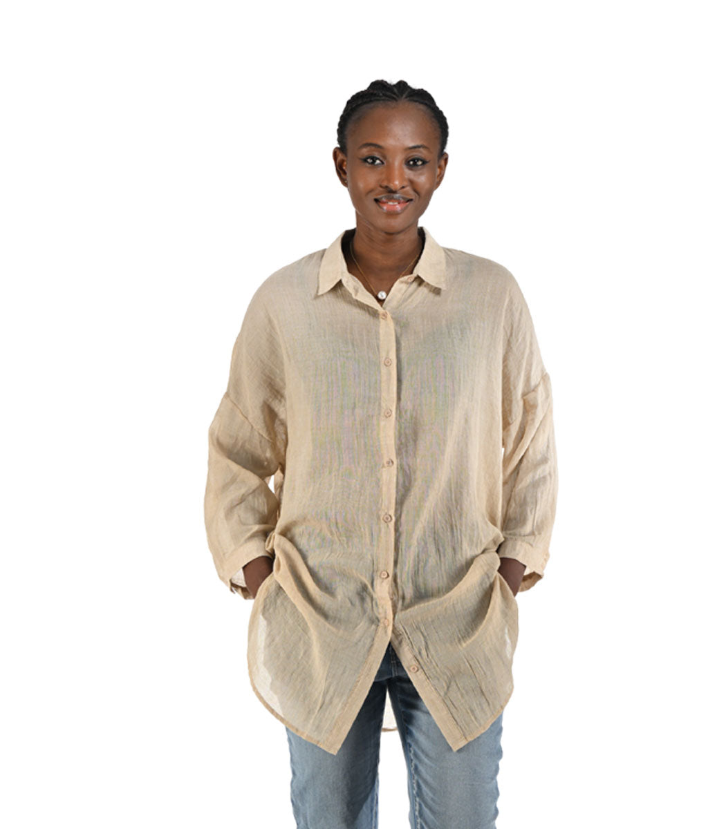 Hi-lo oversized sheer shirt dress