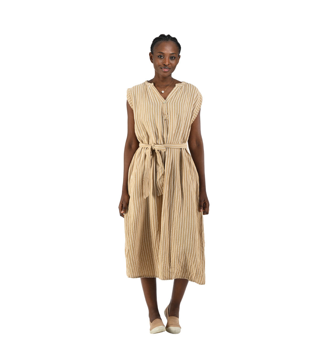 Belted striped dress
