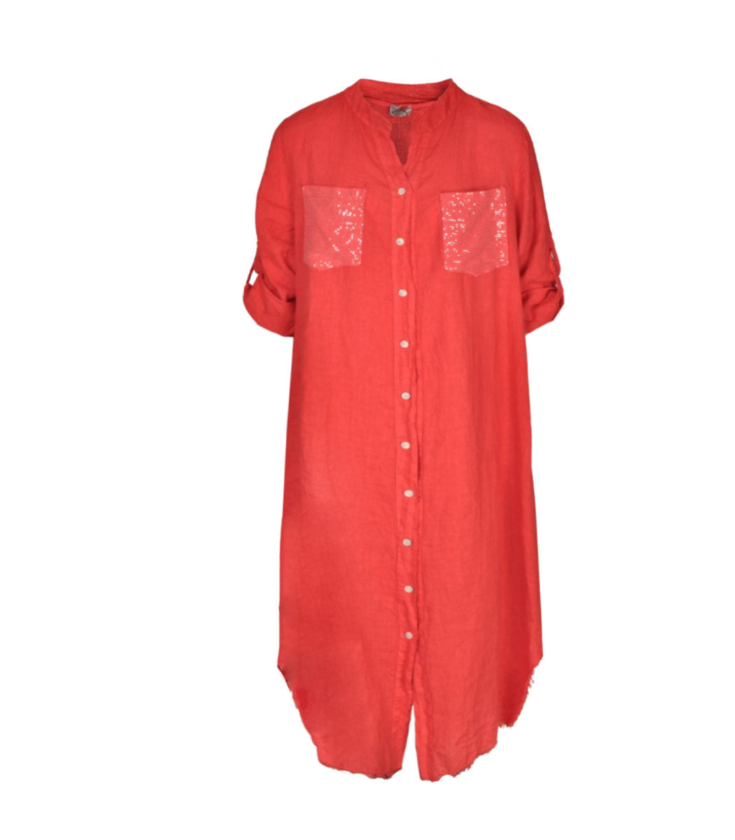 100% Linen sequin detail shirt dress