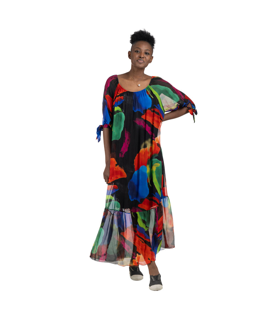 Multi colour silky maxi dress