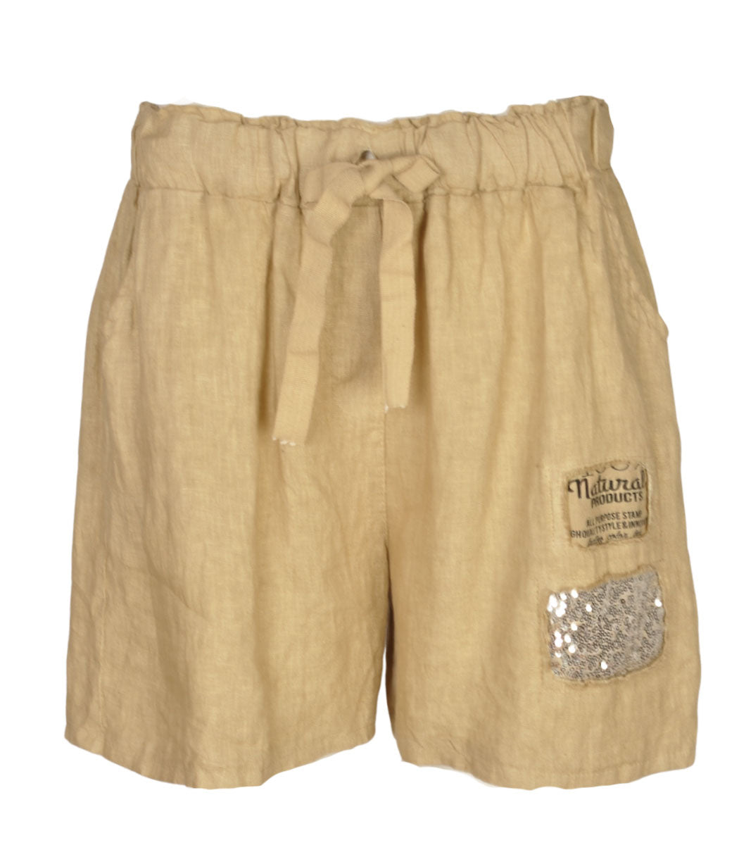 100% Linen sequin patch shorts