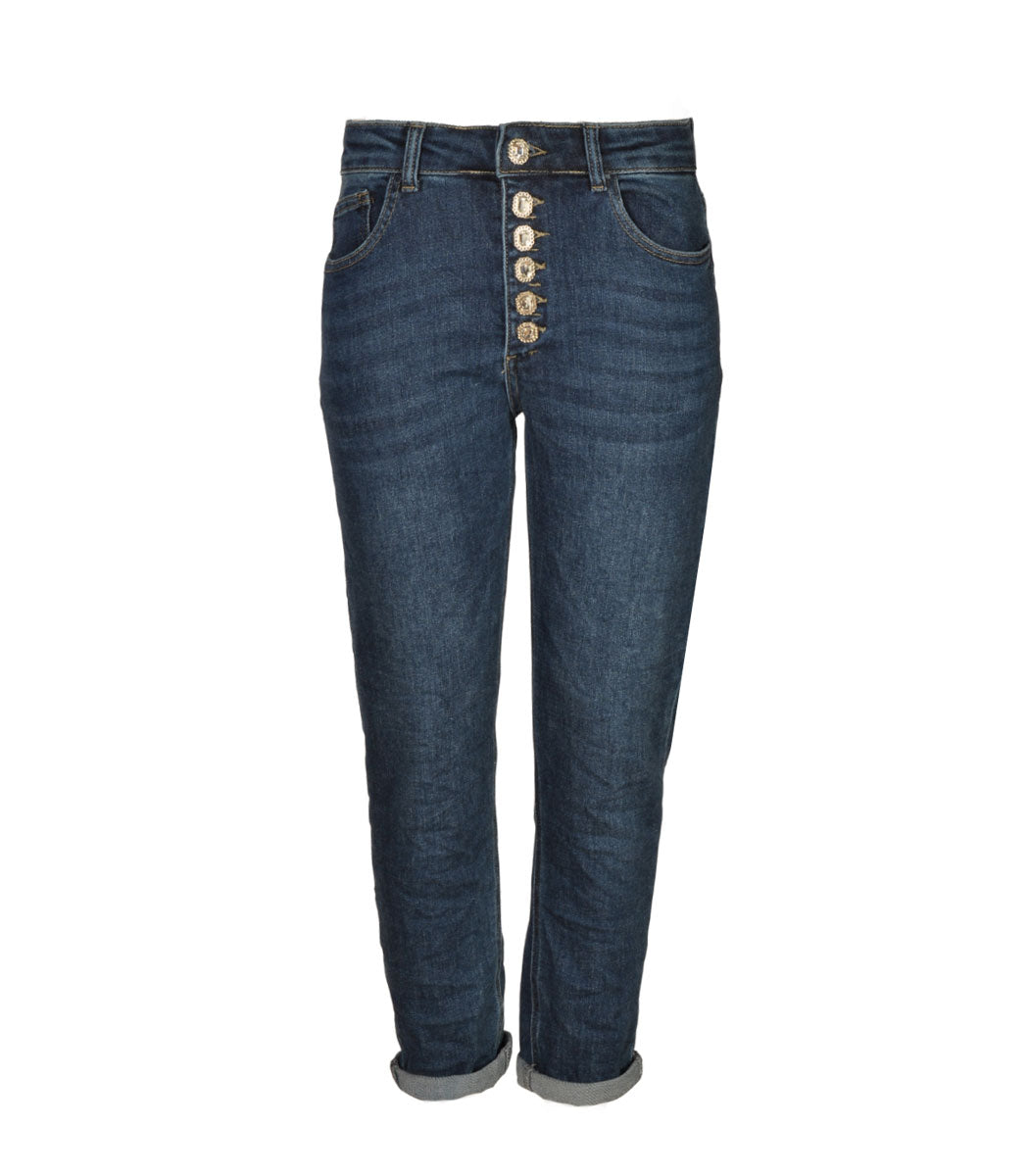 Square diamante button jeans