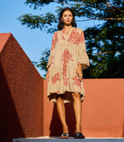 Coral print striped lurex dress