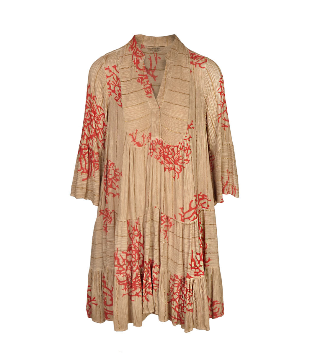 Coral print striped lurex dress