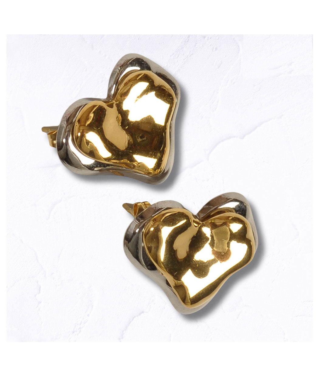 Battered double heart earrings
