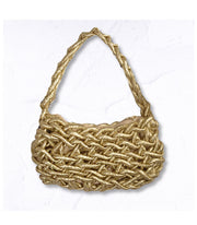 Knitted shimmer clutch bag