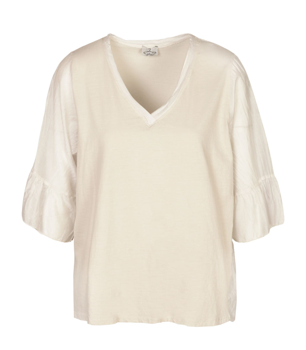 2-Textured bell sleeve top