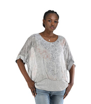 Double layer sequin border floral silky top