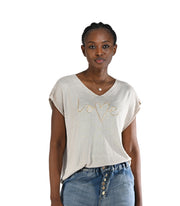 Flocked foil love print boxy top