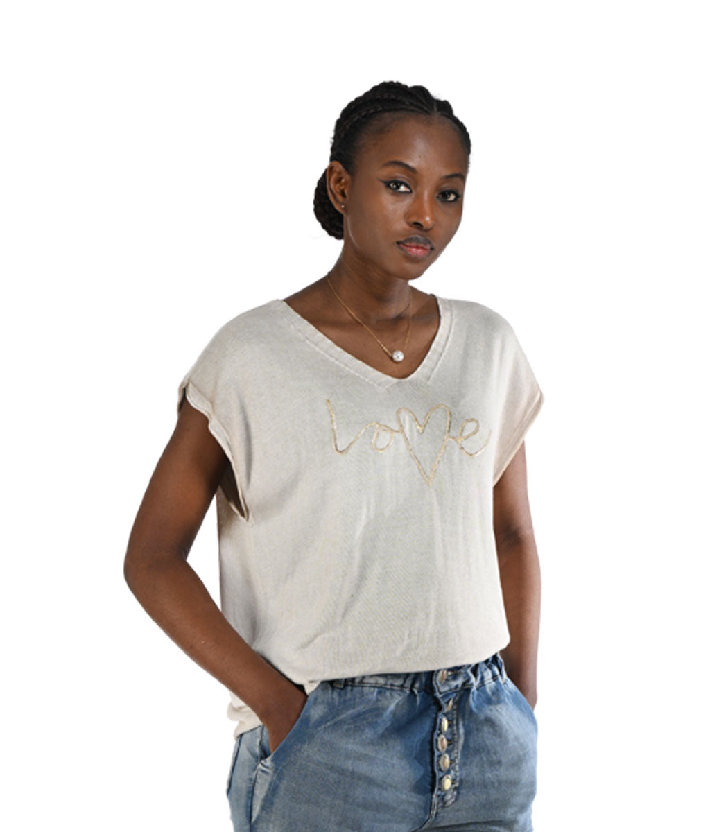 Flocked foil love print boxy top