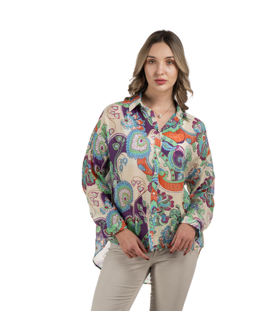 Hi-lo floral print shirt