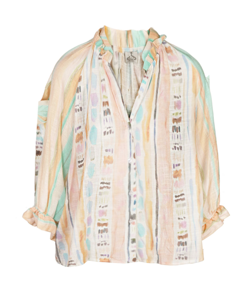 Paint brush striped frill shirt