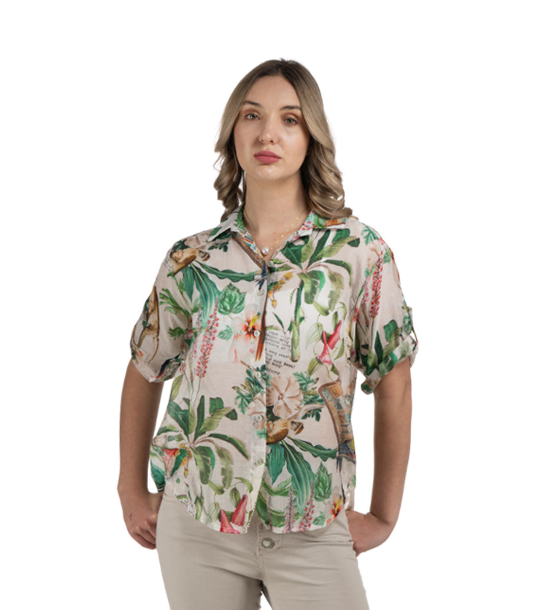 Jungle parrot print shirt