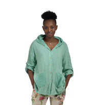 Basket weave hooded linen jacket