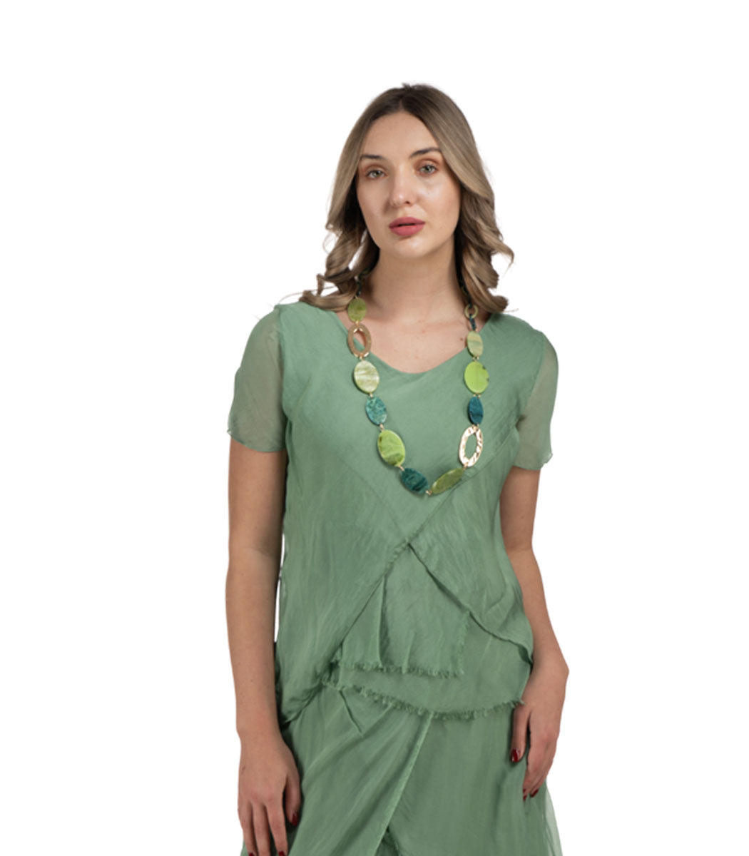 100% Linen double layer silky draped top