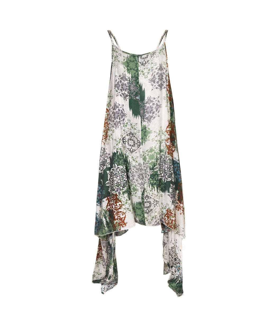 Damask print pointy dress