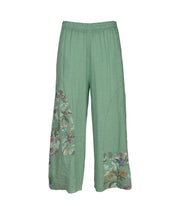 100% Linen floral patch wide leg pants