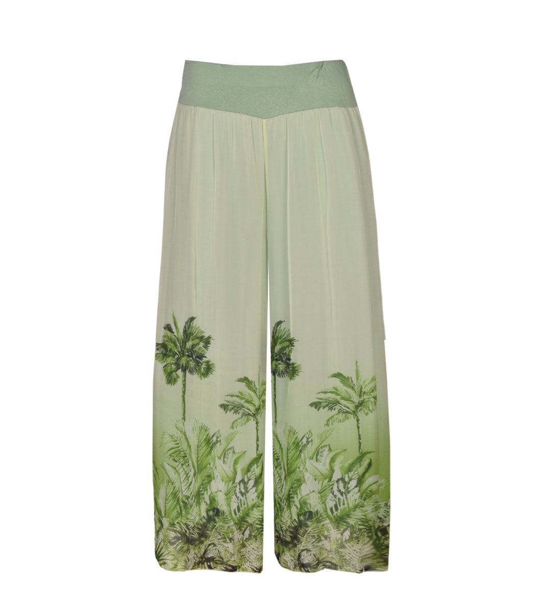 Palm tree print double layer silky pants