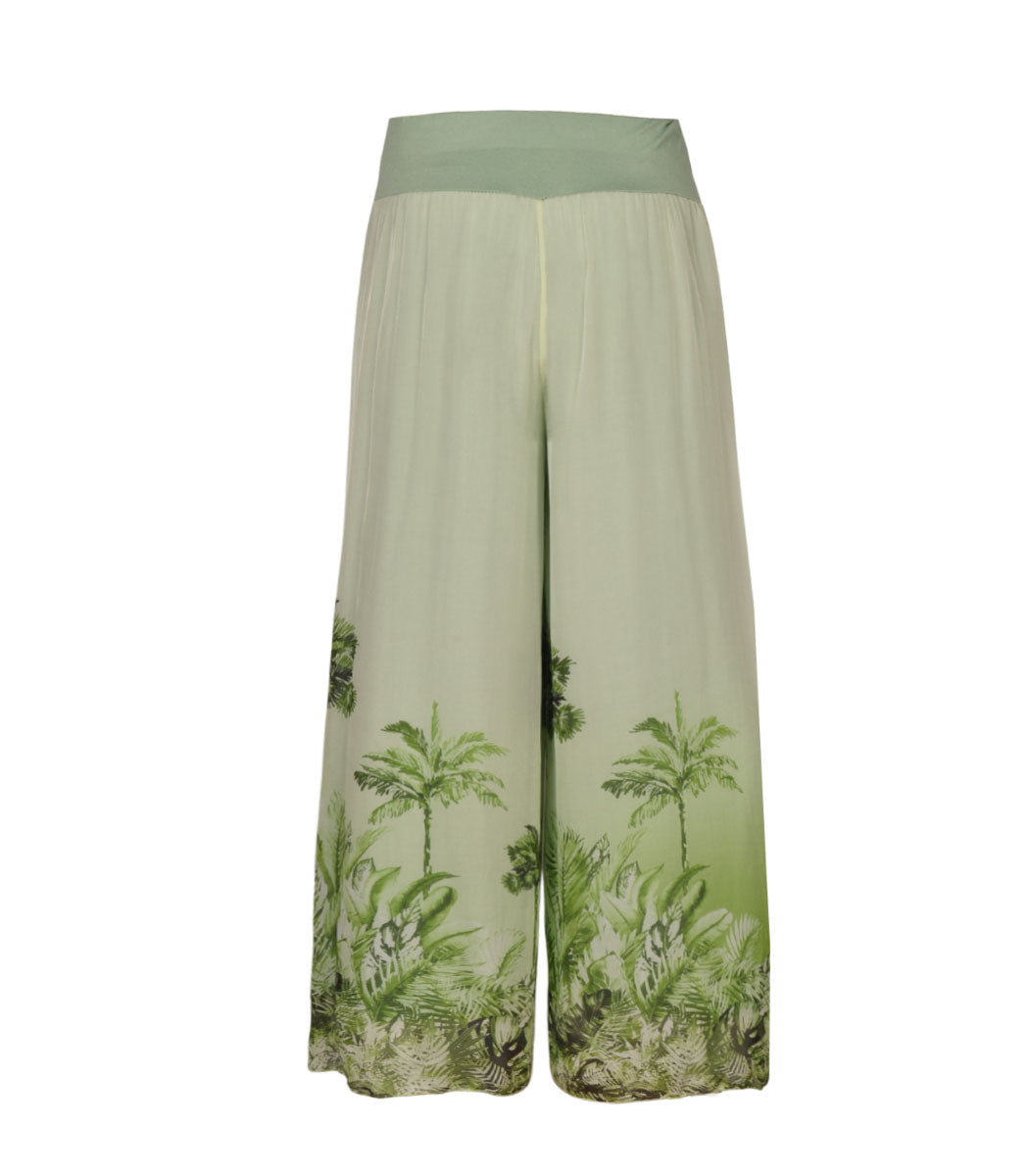 Palm tree print double layer silky pants