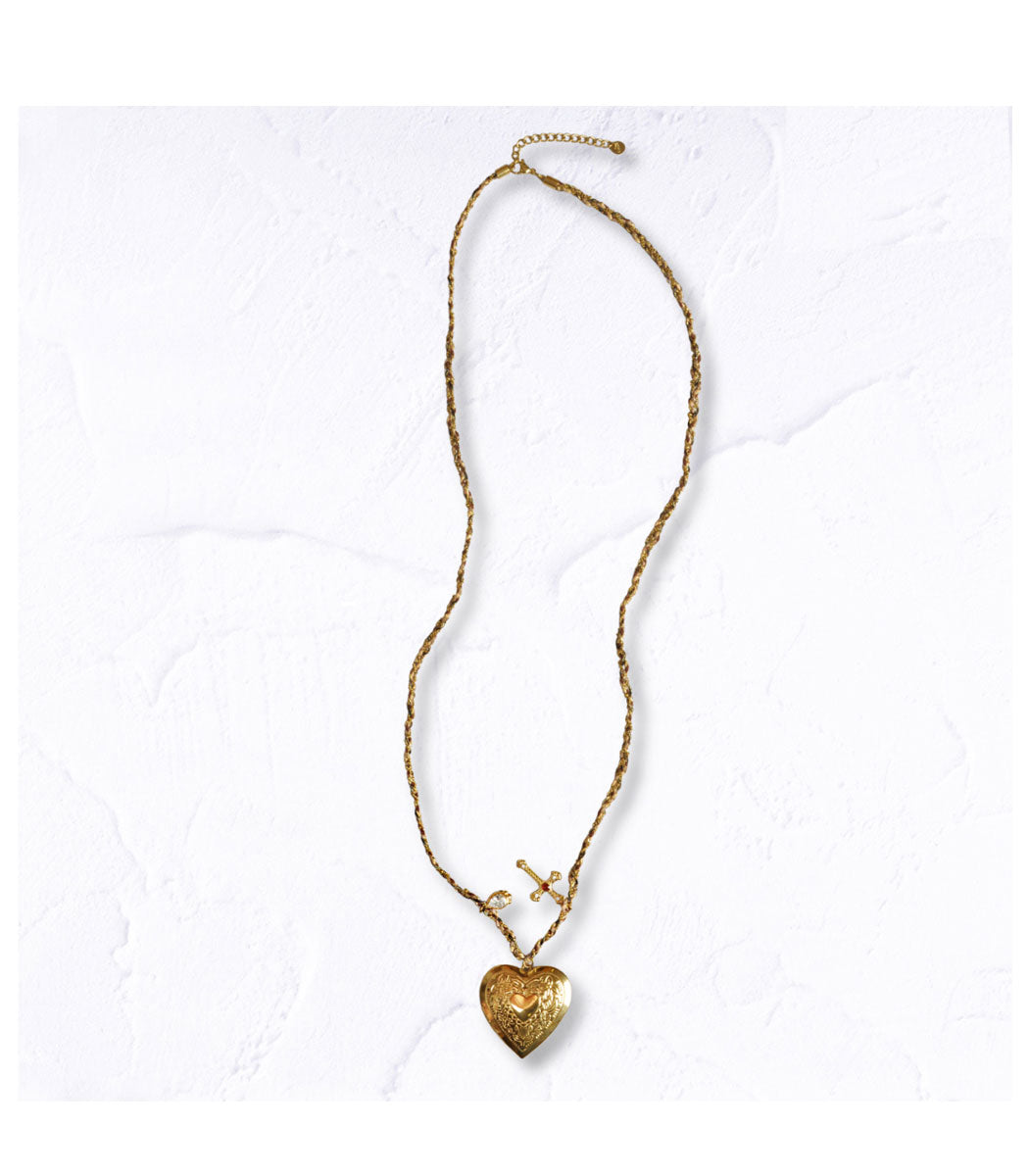 Heart locket braided necklace