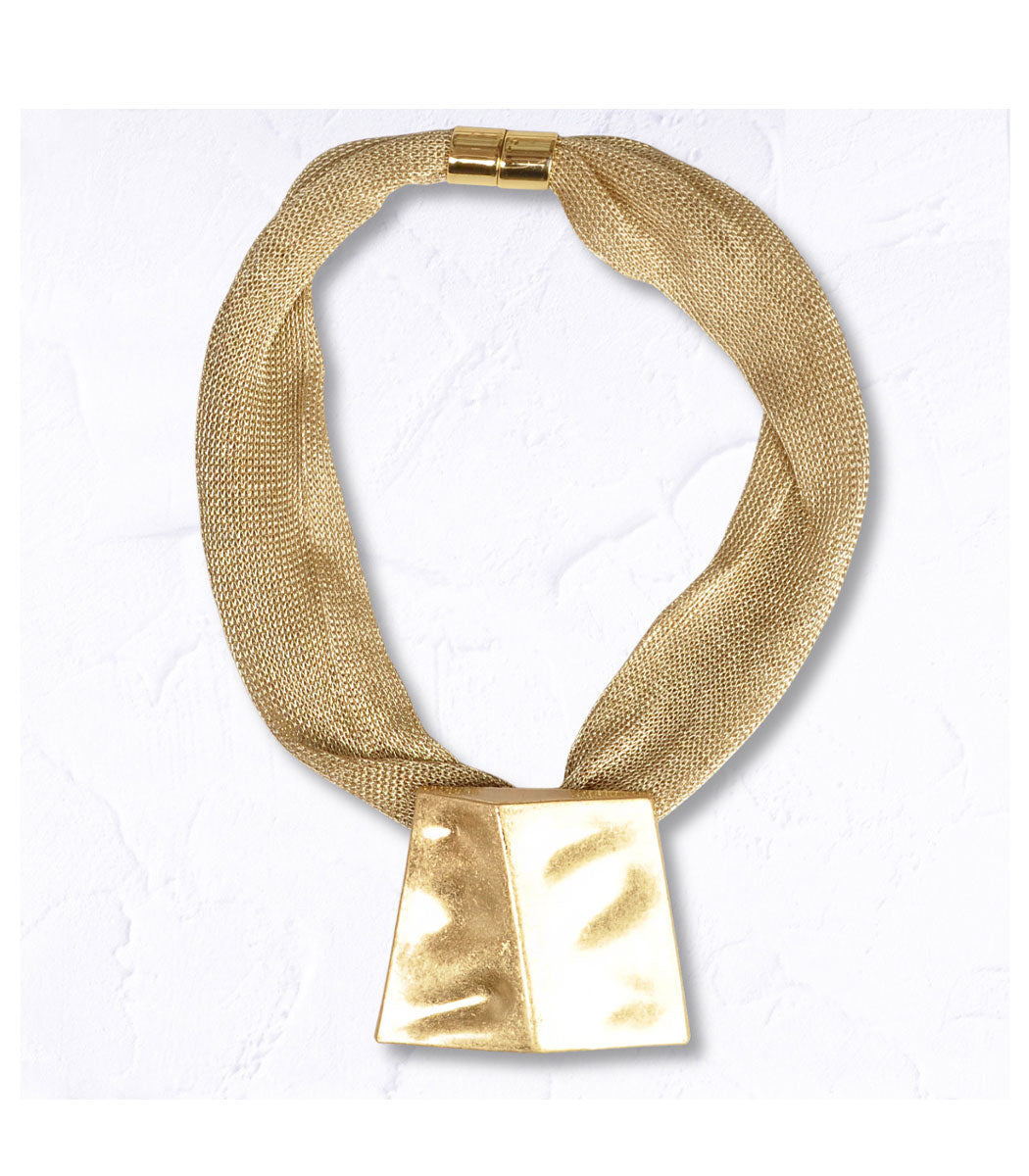 Wire mesh textured square necklace