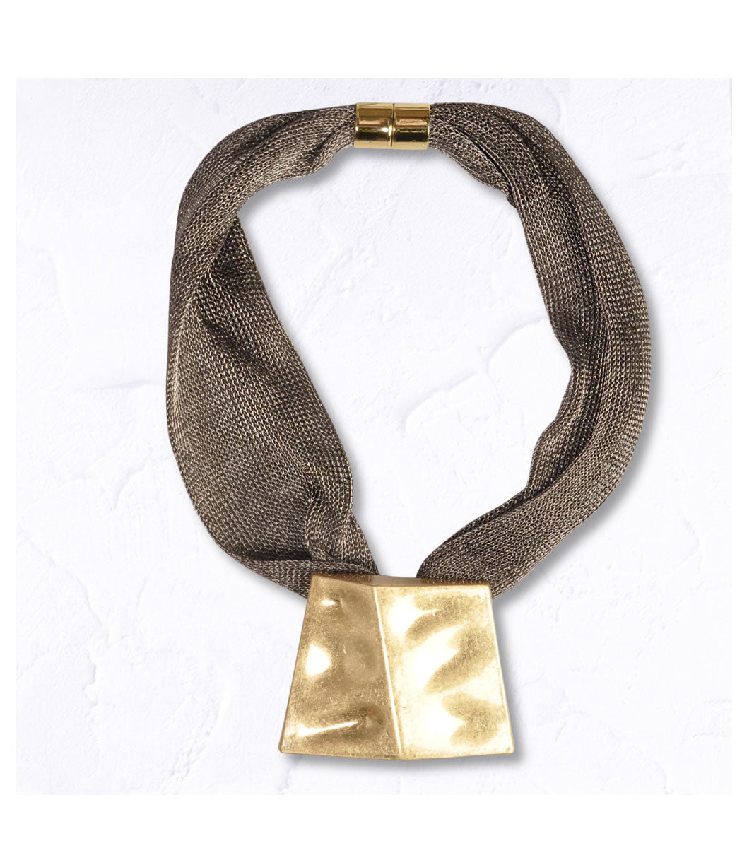 Wire mesh textured square necklace