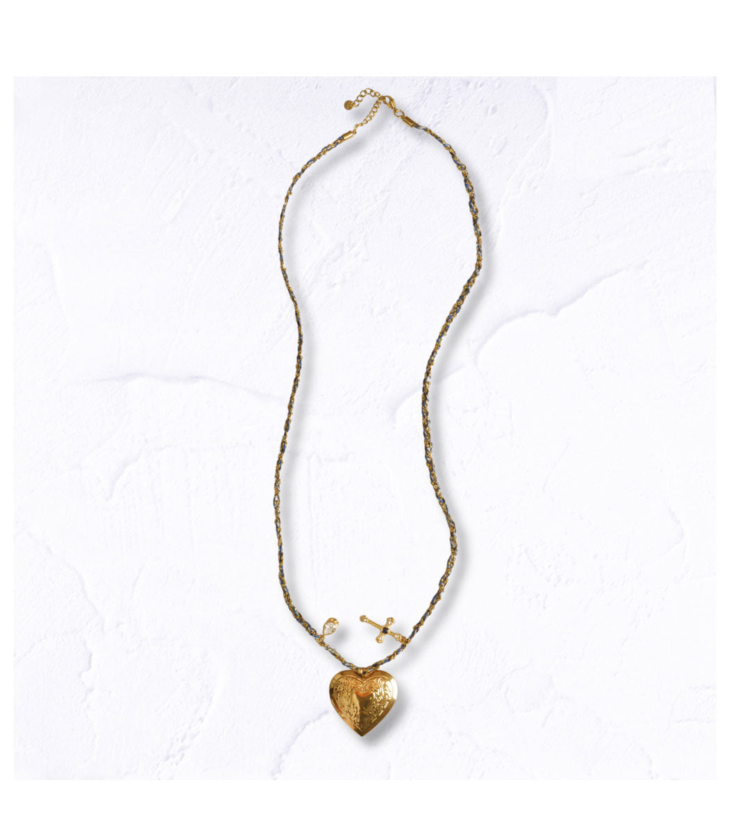 Heart locket braided necklace