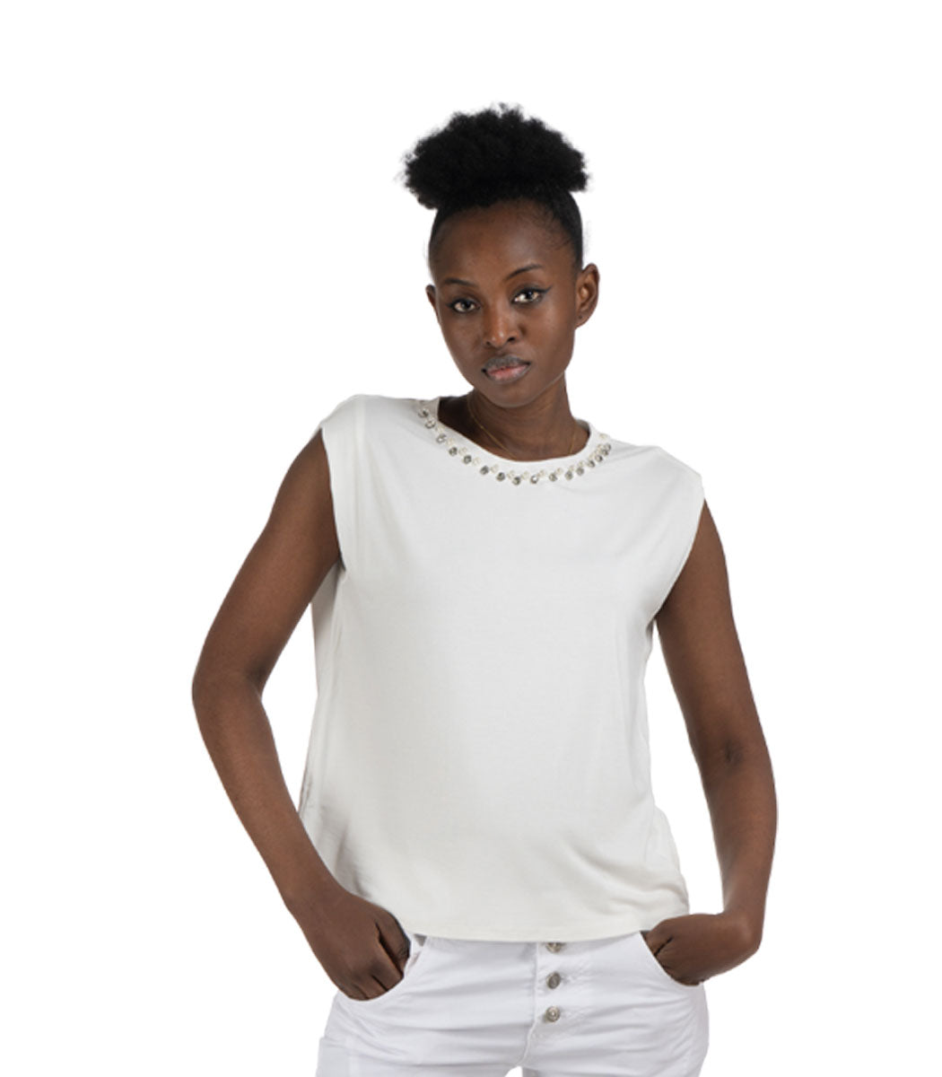 Diamante pearl detail boxy top