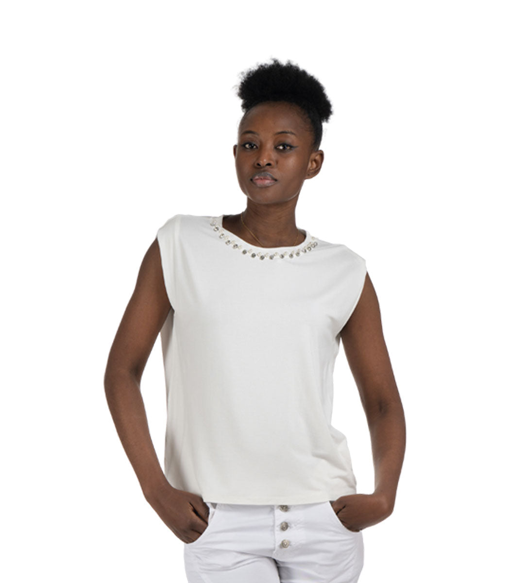 Diamante pearl detail boxy top