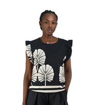Frill sleeve tree print top