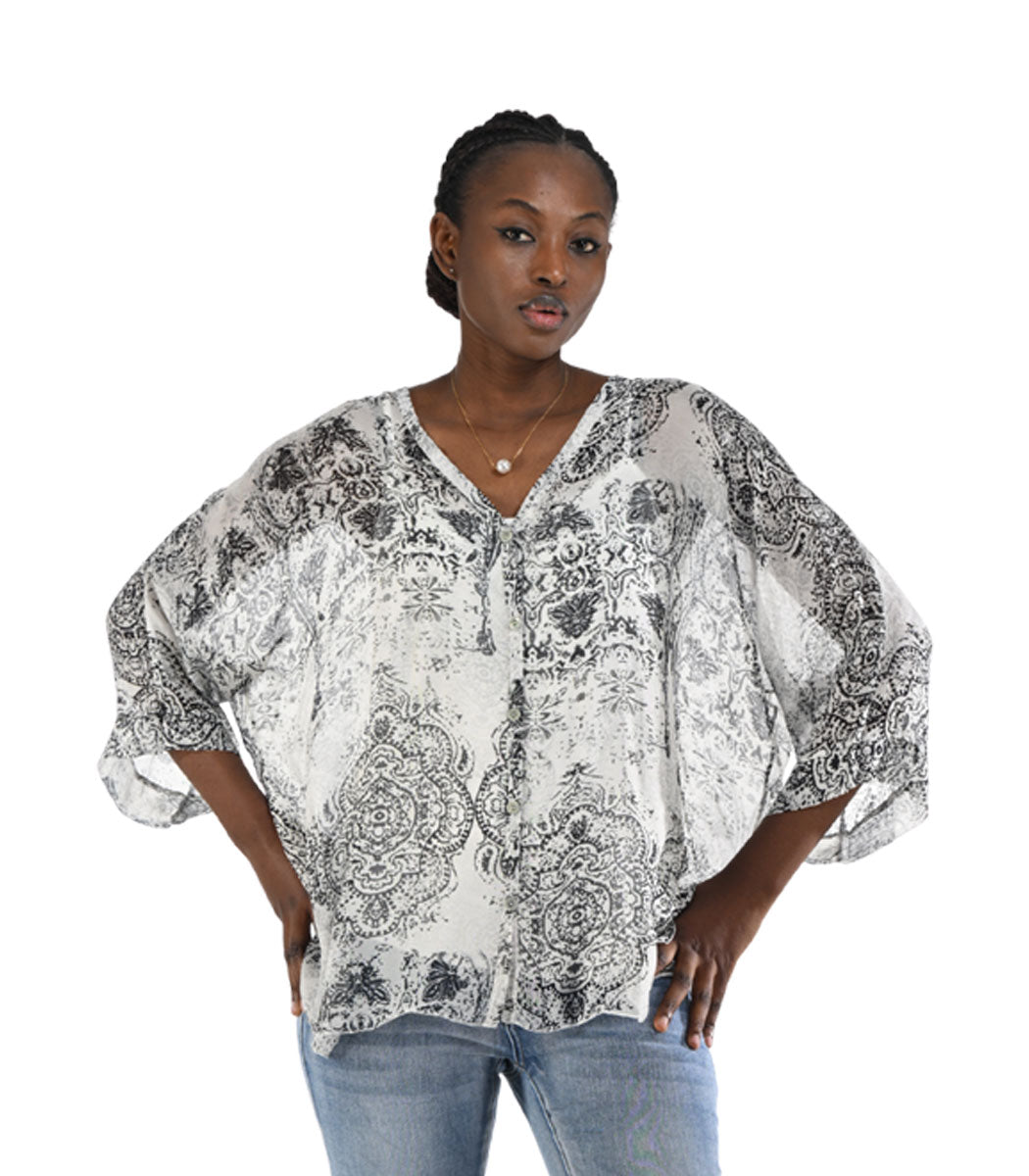 Damask print double layer top