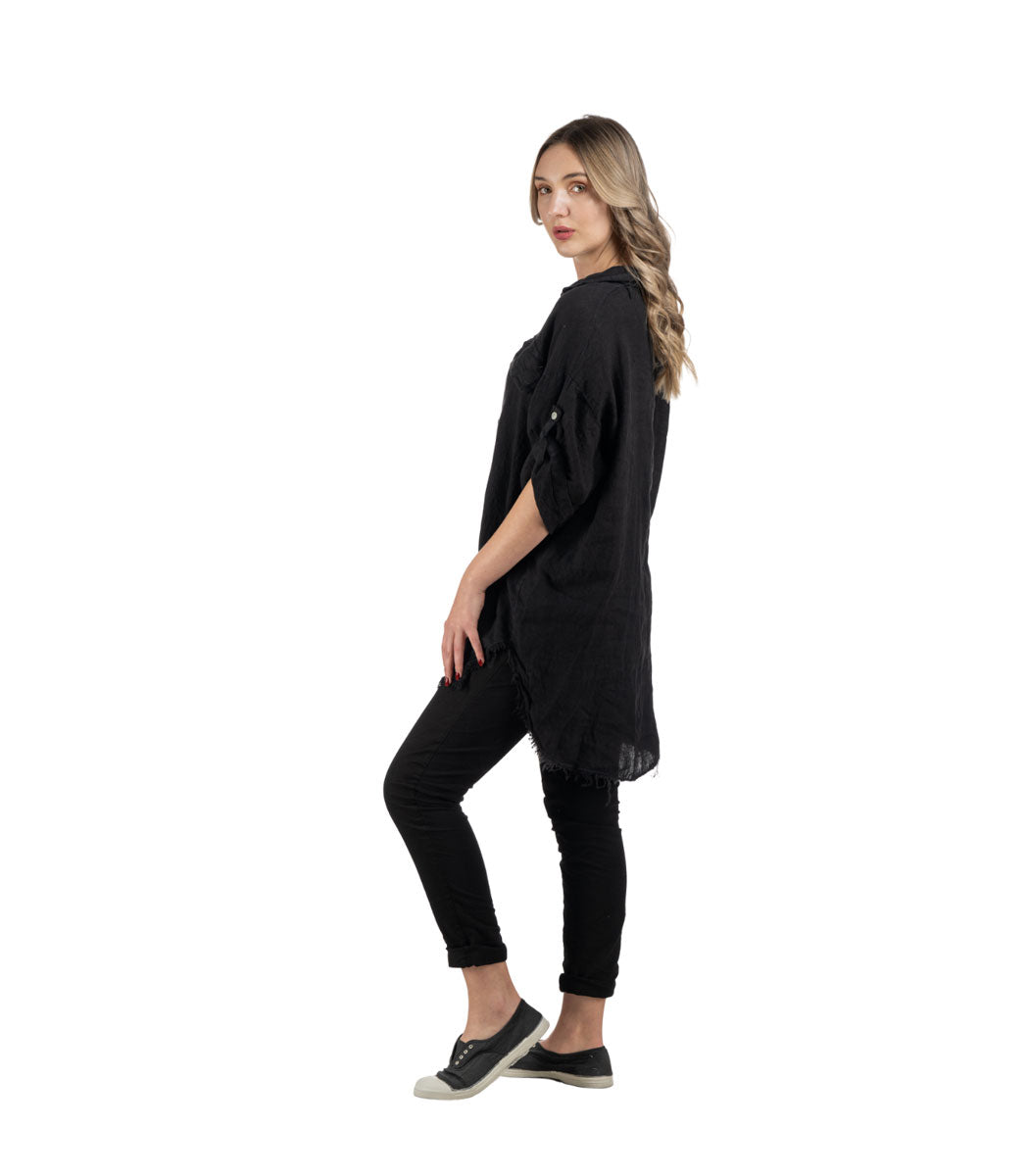 100% Linen oversized raw-edge shirt