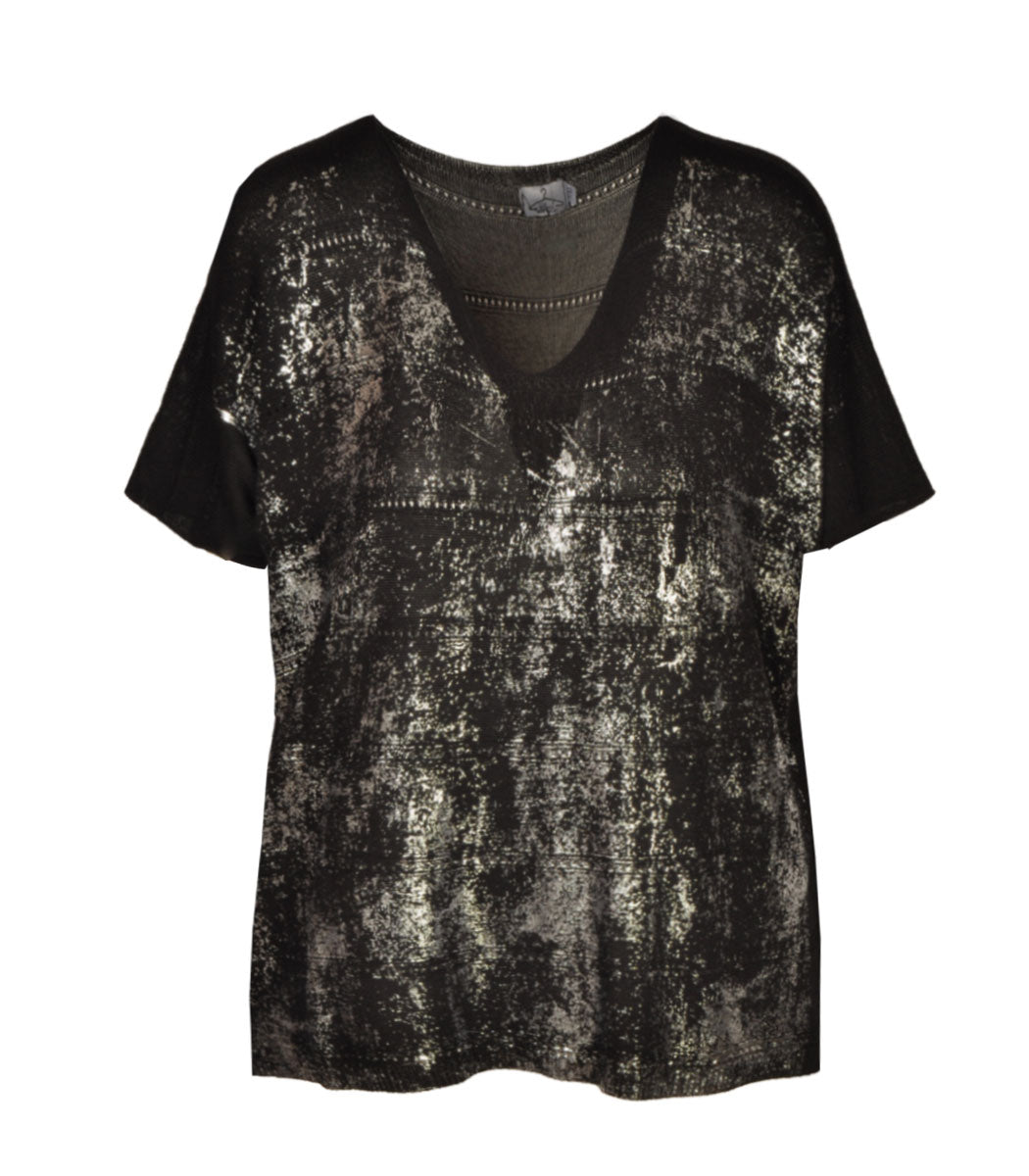 Silver foil print knit top
