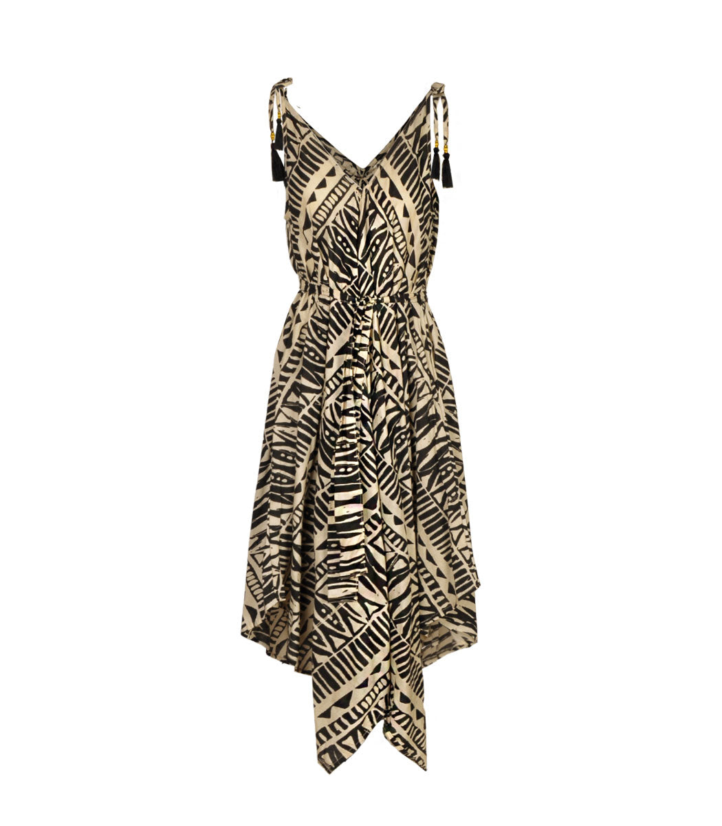 Belted ethnic pointy dress