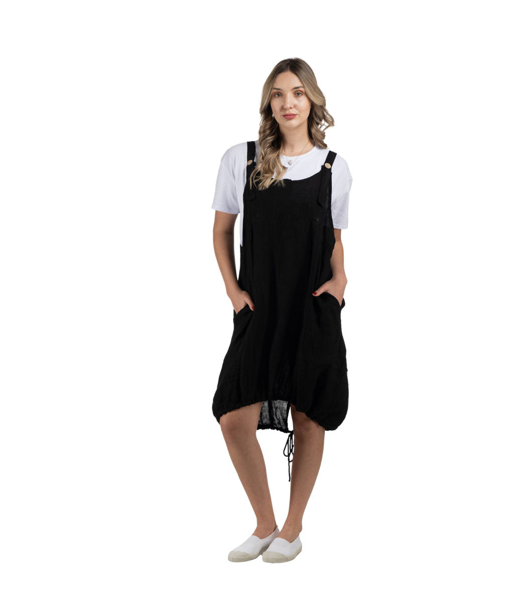 100% linen dungaree style dress
