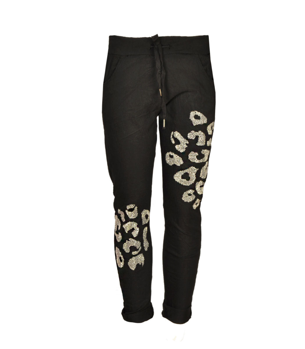 Diamante detail animal print pants