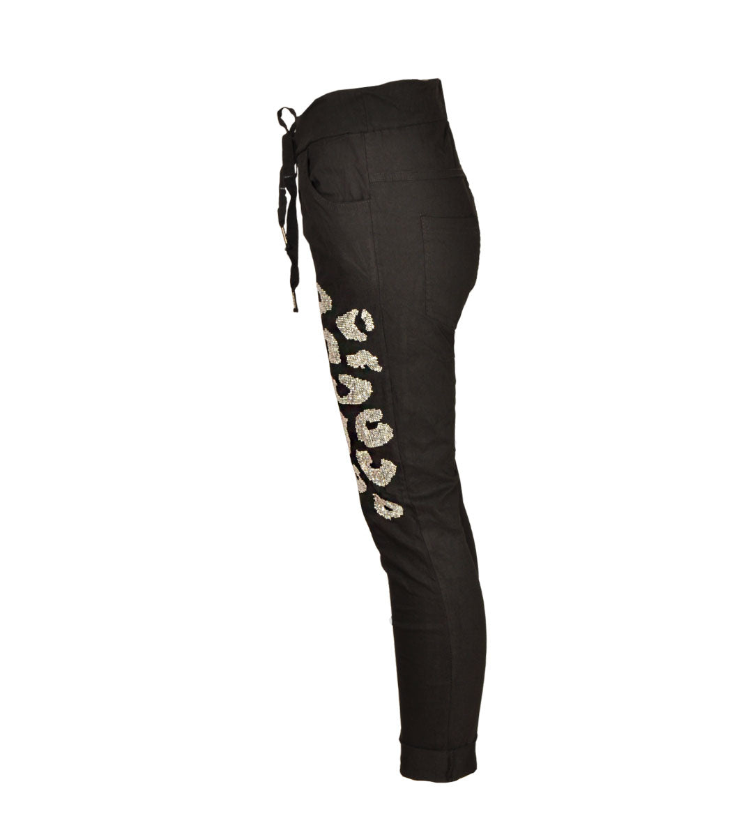 Diamante detail animal print pants