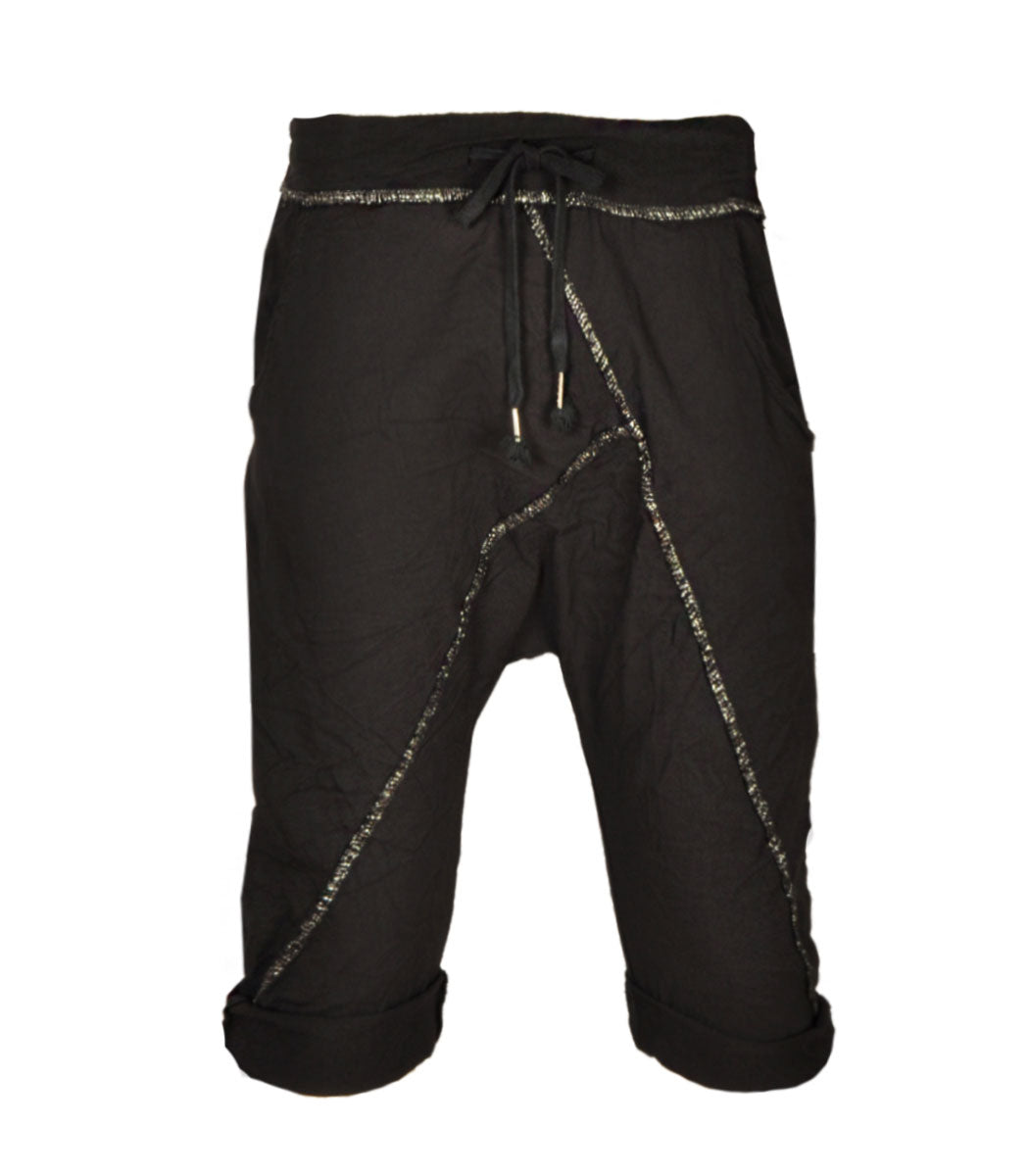 Lurex trim harem shorts