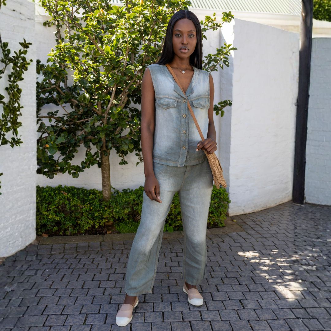 100% Linen denim style waistcoat