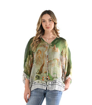 Double layer tree print batwing silky top