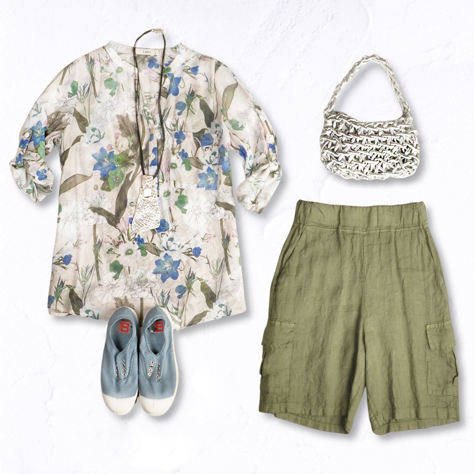 Stencil flower print blouse