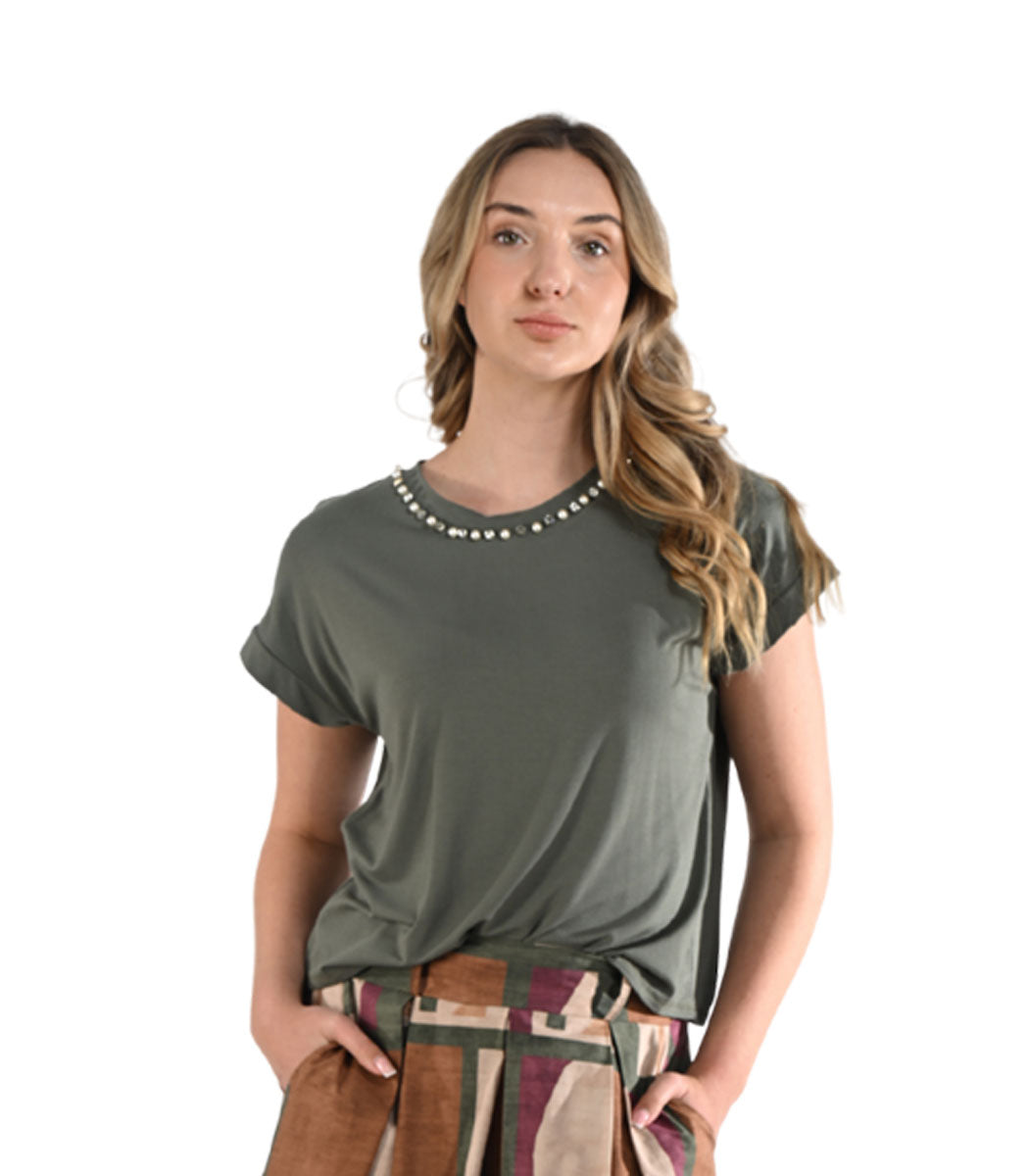 Diamante pearl detail cap sleeve top