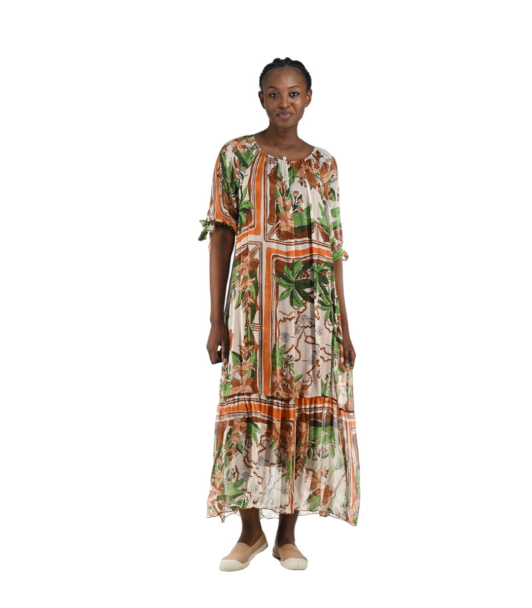 Double layer island print silky dress