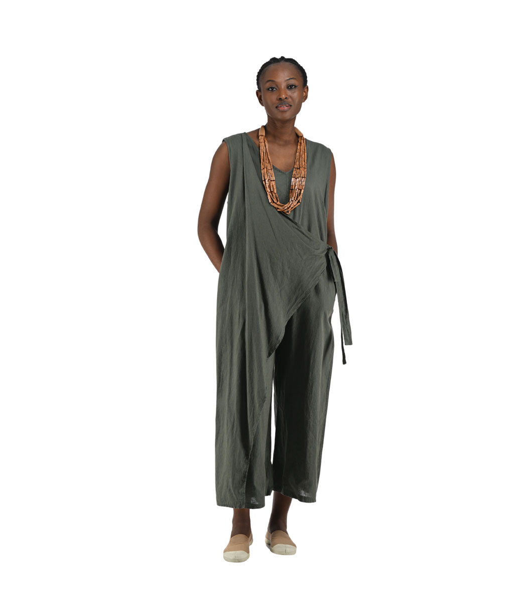 Front tie wide leg linen jumpsuit